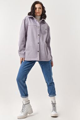 Пальто рубашка из пальтовой ткани сиреневая - Fly фото 5