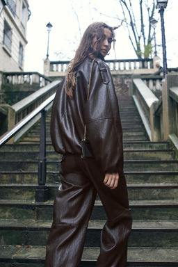FAUX LEATHER HIGH-NECK JACKET - Zara фото 10