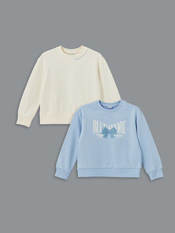 Bisiklet Yaka K?z ?ocuk Sweatshirt 2li