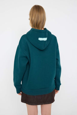 Petrol Teen Oversize/Genis Kal?p Slogan Bask?l? Kal?n Ici Polarl? Orme Sweatshirt TWOAW26SW00125 - Trendyolmilla фото 3