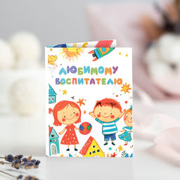Цена за 2 шт Мини-открытка "Любимому воспитателю (белая с детским рисунком)"