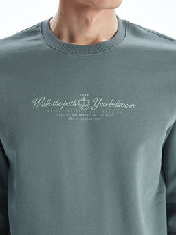 Bisiklet Yaka Bask?l? Erkek Kal?n Sweatshirt