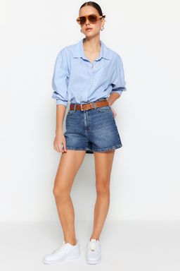 TRENDYOLMILLA Koyu Mavi Yuksek Bel Denim Sort TWOSS23SR00199  фото 8