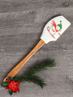 Лопатка кулинарная силиконовая 31х6,5 см с деревянной ручкой / H-211 /уп 130/ Новогодняя/ 0,071/ 0,044