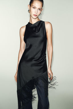 LONG SATIN TOP WITH FRINGING - Zara фото 12