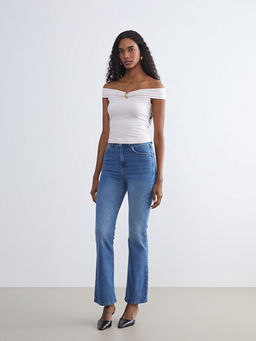 Kay?k Yaka Metal Aplikeli Bluz