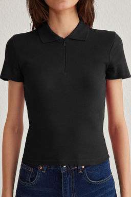 Ekru Fitted/Vucuda Oturan Polo Yaka Esnek Orme Bluz TWOSS25BZ00039 - Trendyolmilla фото 9