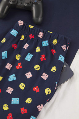 Lacivert Regular Kesim Oyun Bask?l? K?sa Kol Orme Pijama Tak?m? TMNAW26PT00009