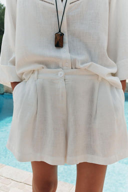 LINEN BLEND DART BERMUDA SHORTS - Zara фото 2