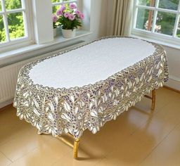 Скатерть арт. 221431/100/4, ТЮЛЬПАНЫ, овальная, размеры 100 см х 150 см, цвет ванильно-оливковый