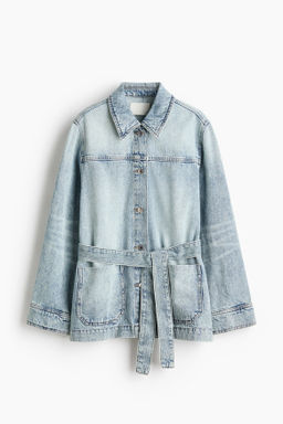 Chaqueta denim con cintur?n de anudar
