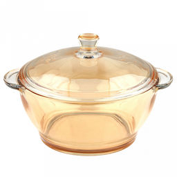 Кастрюля стеклянная "Гурман" 0,85л, д15,9см, h7,5см, основание д11,2см, общая h12,5см, стеклянная крышка ручка-кнопка, 2 ручки, янтарный перламутровый, в коробке (Китай)