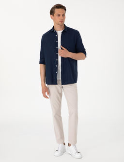 Lacivert %100 Keten Regular Fit Uzunkollu G_mlek - Pierre cardin фото 11