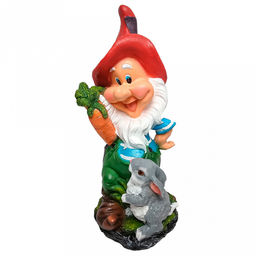 Скульптура-фигура для сада из полистоуна "Гном с зайчиком" 41см (Россия)