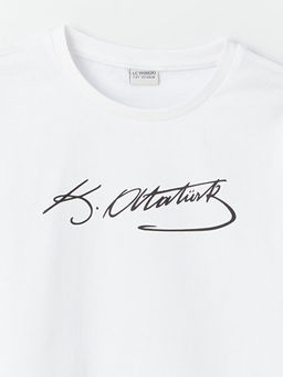 Bisiklet Yaka Atat?rk ?mza Bask?l? Uzun Kollu Erkek ?ocuk Ti??rt