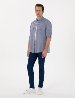 Рубашка Pierre Cardin Regular Fit темно-синяя с длинным рукавом