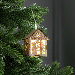 Ёлочная игрушка Домик со снеговиком, 8х6.5х6 см, от батареек, свечение тёплое белое