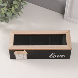 Шкатулка для чая с делениями «Домик», дерево, чёрная, 23.7×9.5×7.5 см