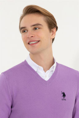 U. S. Polo Assn Мужской базовый трикотажный свитер сиреневого цвета с v-образным вырезом - U.s. polo assn фото 10