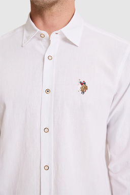 Erkek Keten Karml Beyaz Uzun Kollu Basic Gmlek - U.s. polo assn фото 7