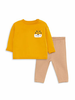 Bisiklet Yaka Uzun Kollu Bask?l? Erkek Bebek Sweatshirt ve Pantolon 2li Tak?m