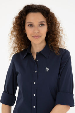 Женская базовая рубашка темно-синего цвета с длинным рукавом - U.s. polo assn фото 2