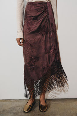 EMBROIDERED FRINGED SARONG SKIRT - Zara фото 3