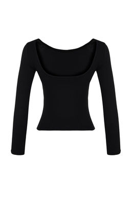 Trendyolmilla Siyah S?rt Dekolteli Fitted/Vucuda Oturan Fitilli Esnek Orme Bluz TWOAW24BZ00105  фото 8