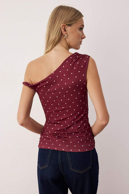 Trendyolmilla Kahverengi Asimetrik Yaka Buzgu/Drape Detayl? Fitted/Vucuda Oturan Orme Bluz TWOSS25BZ00279  фото 4