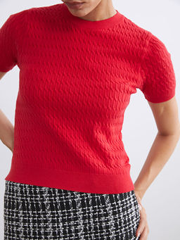 Bisiklet Yaka Kendinden Desenli Kad?n Triko Kazak