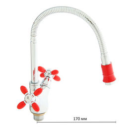 Смеситель для кухни Accoona A4882N, двухвентильный, с гибким изливом, красный/хром