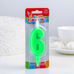 Свеча для торта цифра «Классика», 9.7 см, цифра 6 зелёная