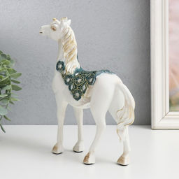 Сувенир полистоун "Императорский конь,белый с зеркалами" 19х5,5х21,5 см