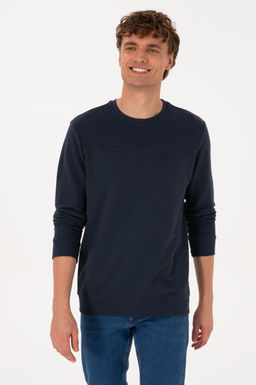 Erkek Bisiklet Yaka Regular Fit A__k Lacivert Sweatshirt