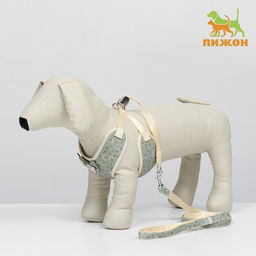 Комплект с мягкой шлейкой Веточки, размер L, поводок 120 х 1,5 см, ОГ 42-76 см, серый