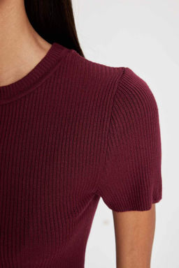Укороченный свитер в рубчик с короткими рукавами и круглым вырезом - Defacto фото 5
