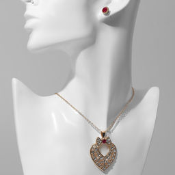 Гарнитур 2 предмета: серьги, кулон «Сердце» леди, цвет розово-белый в золоте, 48 см