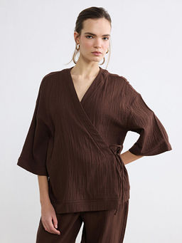 Kruvaze Yaka Dokulu Kad?n Kimono