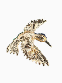 Брошь «Птица» колибри яркая, цветная в золоте