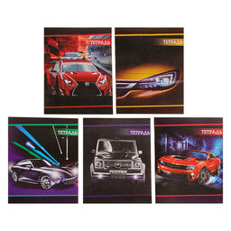 Тетрадь 36 листов в клетку Calligrata Авто-2, обложка мелованная бумага, блок №2, белизна 75% (серые листы), МИКС