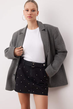 Wardrobe Essentials Siyah Aksesuar Detayl? Mini Denim Etek TWOAW26ET00075 - Trendyolmilla фото 4