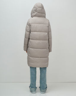 Пальто зимнее утепленное с капюшоном женское бежевого цвета 7618B