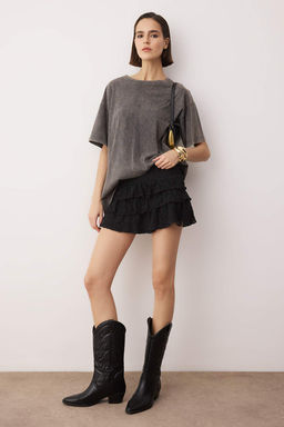 Siyah Duz Ekstra K?sa / Super Mini Orme Dantel Party Etek TPRAW26ET00015