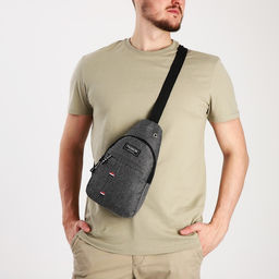 Сумка слинг мужская из текстиля, отверстие для наушников, цвет серый - Simaland фото 6