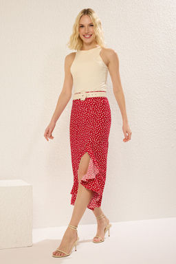 TRENDYOLMILLA Siyah Puantiyeli F?rf?rl? Y?rtmacl? Esnek Midi Orme Etek TWOSS24ET00261