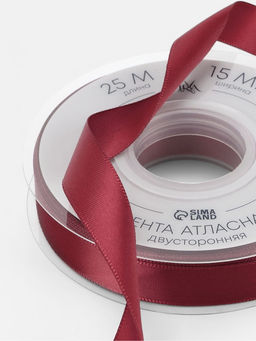 Лента атласная TEIRA, двухсторонняя, 15 мм, 25±1 м, бордовая №0789