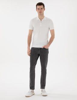 Ekru Slim Fit Fermuarl_ Polo Yaka Triko Ti__rt