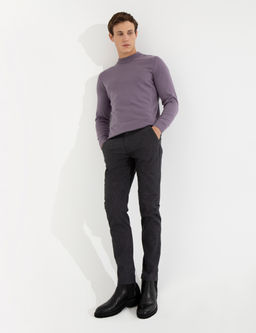 Koyu Gri Slim Fit Keten Kar___ml_ Kanvas Pantolon