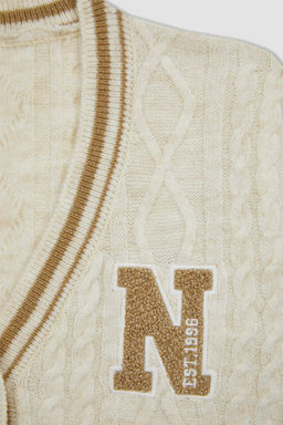 Трикотажный кардиган для школы и колледжа для девочек с v-образным вырезом - Defacto фото 10