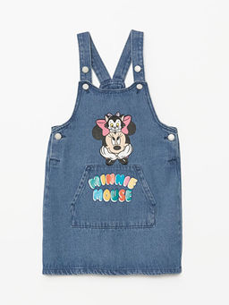 Kare Yaka Minnie Mouse Bask?l? K?z Bebek Jean Elbise